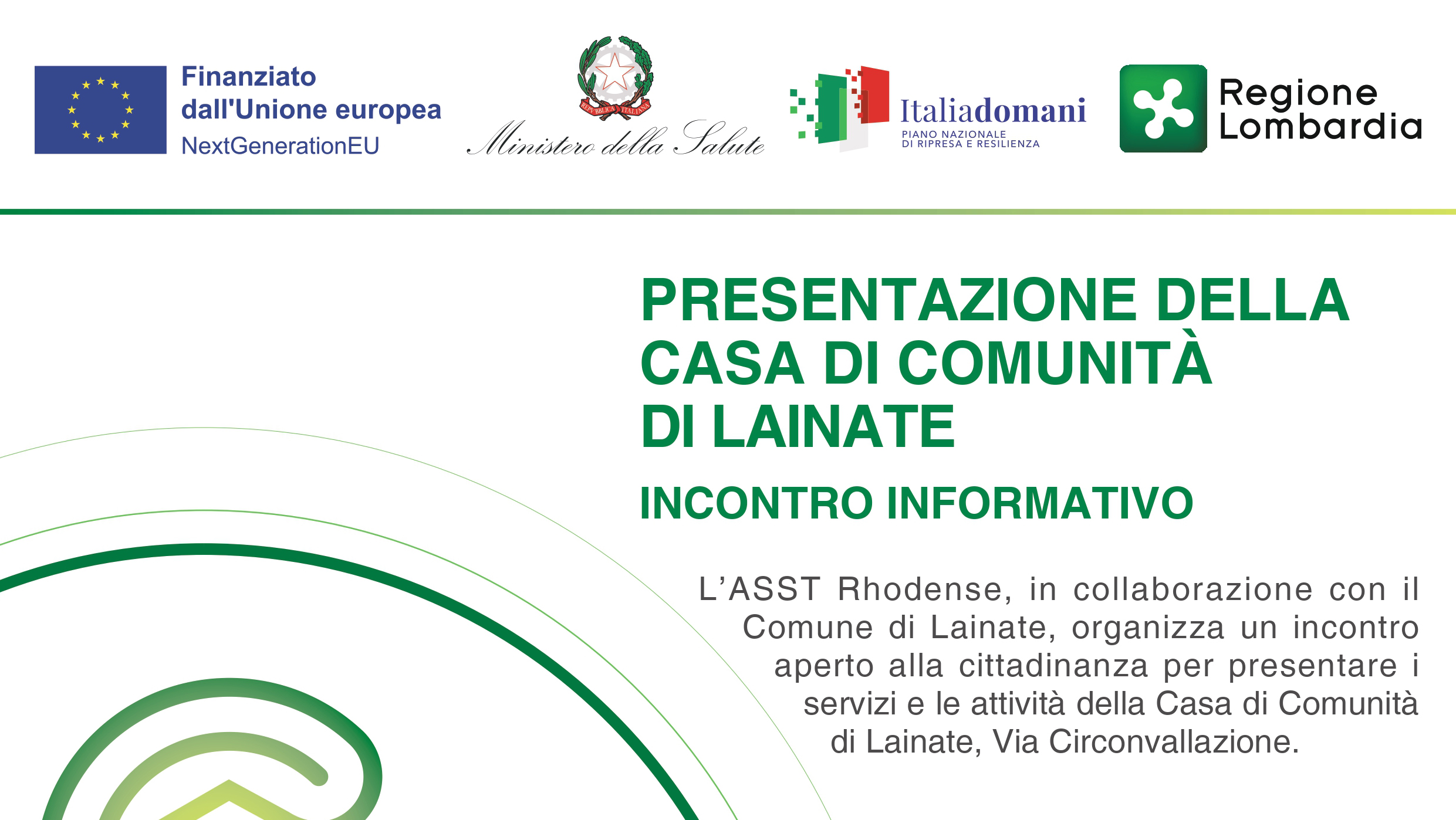 locandina dell'incontro serale alla Casa di Comunità di Lainate